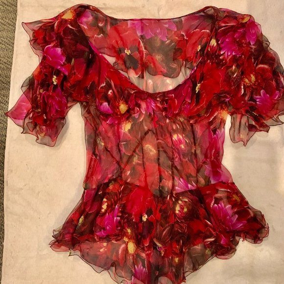 Dolce & Gabbana Ruffled Floral print silk blouse S - Picture 1 of 7